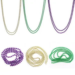 Collar de cuentas de fiesta Mardi Gras de plastico dorado verde y morado para carnaval.