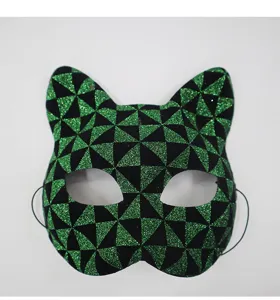 Groen zwarte glitter katten masker half gezicht voor Halloween feest kostuum accessoire