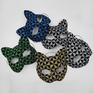 Glitter kattenmasker set voor Halloween, glanzend geometrisch ontwerp feestkleding rekwisieten.