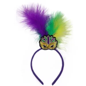 Karneval Party Feder Haarreif mit Pailletten Maske, buntes festliches Haarzubehör für Events.