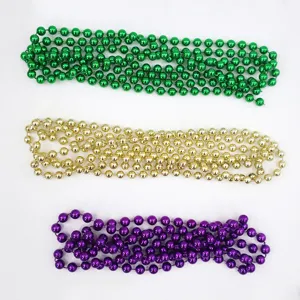 Collares de cuentas para fiestas de Mardi Gras en verde, oro y violeta para eventos.
