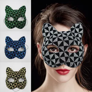 Sexy Geometrische Glitter Kat Gezicht Half Masker Voor Masquerade Halloween Feest Bal Carnaval Cosplay Props Kostuum Masker