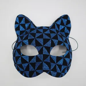 Blauwe glitter kattenmasker voor Halloween feest, maskerbal, carnaval en cosplay evenementen.