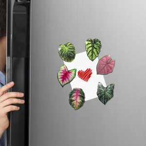 Gros plan détaillé d'aimants de réfrigérateur en acrylique feuillage plante tropicale.
