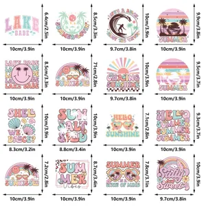 Close up of cute summer retro decorative fridge magnets showing various stylish patterns & sizes.