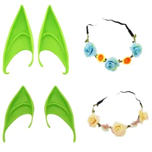 Elfenohren und Blumenkranz Set, perfekte Cosplay Accessoires für Halloween und Partys.