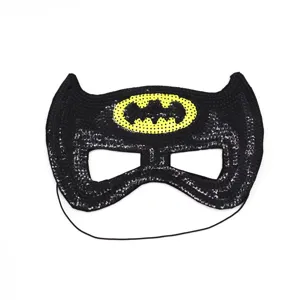 Máscara lentejuelas niños disfraz fiesta superhéroes accesorio negro amarillo logo murciélago
