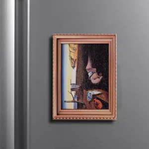 Houten vintage fotolijst koelkastmagneet met klassiek kunstschilderij voor huisdecoratie.
