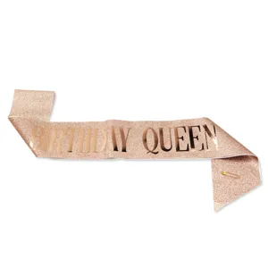 Εντυπωσιακή ροζ χρυσή κορδέλα γενεθλίων queen με γκλίτερ και παραμήτρα ασφαλείας.