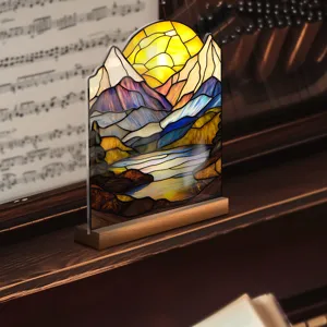 Stained glass style acrylic landscape desktop ornament for home and office decor display
