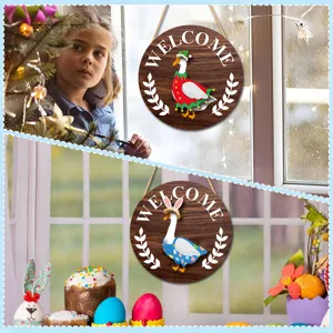 Interchangeable wooden goose hanging sign for holiday home decor display details.
