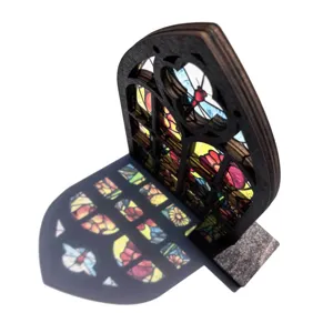 Wooden stained glass window decor gothic style desktop ornament light effect display item