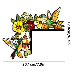 Adesivo angolare per porta con colibri in vetro colorato, decorazione murale floreale.