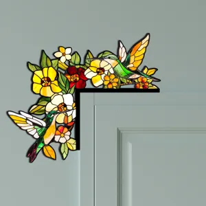 Bell'adesivo da parete per angolo porta colibrì in vetro colorato decorazione