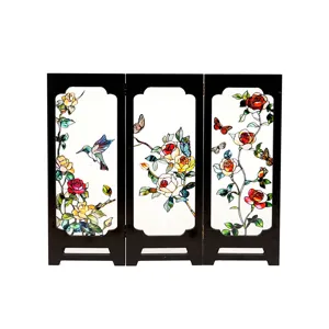 Tabletop miniature stained glass folding screen desktop decoration vintage rose floral art