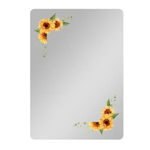Vista detallada del espejo de casillero acrílico con girasol, espejo decorativo magnético.