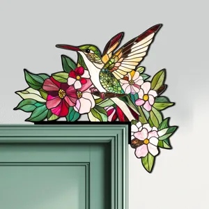 Colibrì fiore vetrata adesivo angolo porta elegante decorazione casa dettaglio.