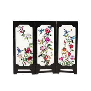 Vintage stained glass folding screen hummingbird rose desktop decorative ornament detail