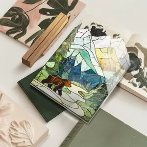 Stained glass acrylic desktop ornament with bear and mountain design for home decor