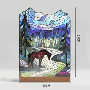 Acrylic stained glass style mountain horse desktop ornament home decor 15x21cm piece