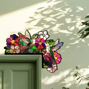 Adesivo per angolo porta colibri in vetro colorato arte murale floreale per casa