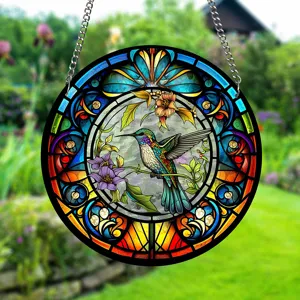 Acrylic stained glass hummingbird sun catcher hanging window decor for home garden