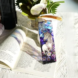 Acrylic stained glass unicorn bookmark with golden tassel for reading lovers and book decoration