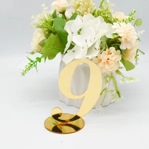 Gold Acrylic Table Number 9 with Round Base for Wedding Restaurant Party Decor Sign