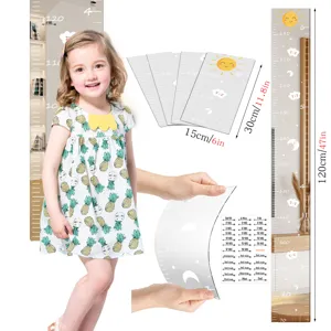 Acrylic height growth chart wall sticker for kids room, mirror surface with cute sun and moon.