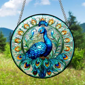 Acrylic peacock stained glass sun catcher window hanging decor for home garden wall art