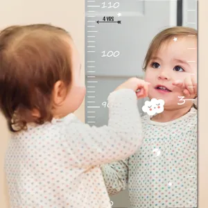 Acrylic mirror height growth chart sticker for kids room wall decor and measurement.