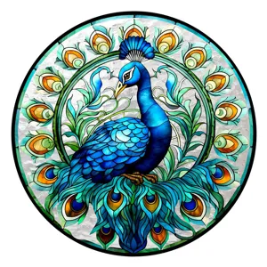 Acrylic stained glass peacock suncatcher round wall hanging home decor window ornament