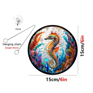 Acrylic Stained Glass Seahorse Sun Catcher Wall Hanging Decor with Chain and Hook