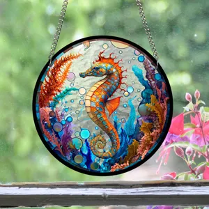 Acrylic stained glass seahorse window hanging suncatcher home decor ocean art sun catcher