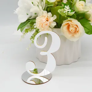 Acrylic table number 3 wedding party dining table decor sign with round mirror base floral display