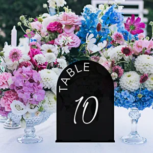 Black acrylic arched wedding table number sign with white print for party event decor