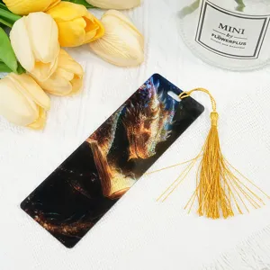 Acrylic dragon bookmark with golden tassel, exquisite reading stationery for book lovers.