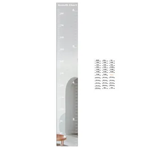 Acrylic mirror height growth chart wall sticker for kids room with milestone stickers.