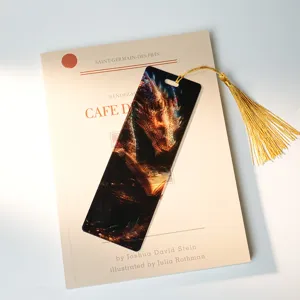 Translucent Acrylic Dragon Pattern Bookmark with Gold Tassel Elegant Reading Stationery