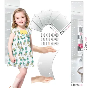 Acrylic mirror height chart wall sticker for kids room DIY puzzle growth ruler decor.