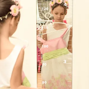 Acrylic mirror height sticker for kids room growth chart wall decor detail view usage showcase