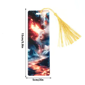 Acrylic dragon bookmark with golden tassel 15x5cm student stationery art craft detail view