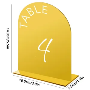 Gold acrylic table number sign wedding seating card with base desk display stand 14x10cm