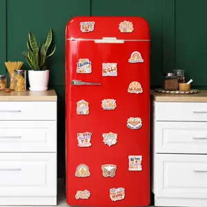 Cute retro decorative fridge magnets set, vibrant inspirational quotes stickers for home locker.
