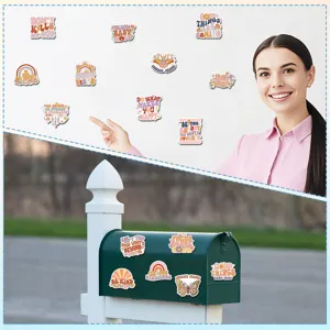 Detail shot of cute retro aesthetic quote magnetic stickers for mailbox and locker decor.