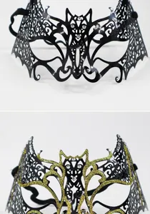Detailed view of the hollow masquerade mask featuring sparkling rhinestones for party.