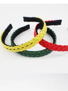 Braided hair hoops in red yellow and green, stylish woven headbands set for daily hair styling.