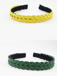 Braided PU leather hair hoop headband yellow and green minimalist daily hair accessories