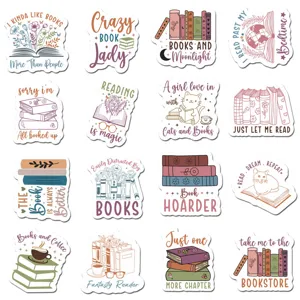 Cute book lover stickers and fridge magnets set, ideal for decorating home and lockers.