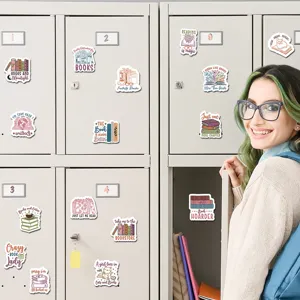 Decorative book lover magnetic stickers for lockers and refrigerators, cute reading designs.